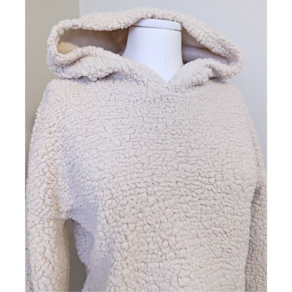 Beige Cropped Teddy Sweatshirt Sweater Zaful Hoodie Neutral Cute Soft Size S - Picture 4 of 8
